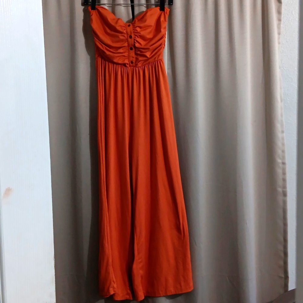 Riley & James sleeveless button down romper size small rust color